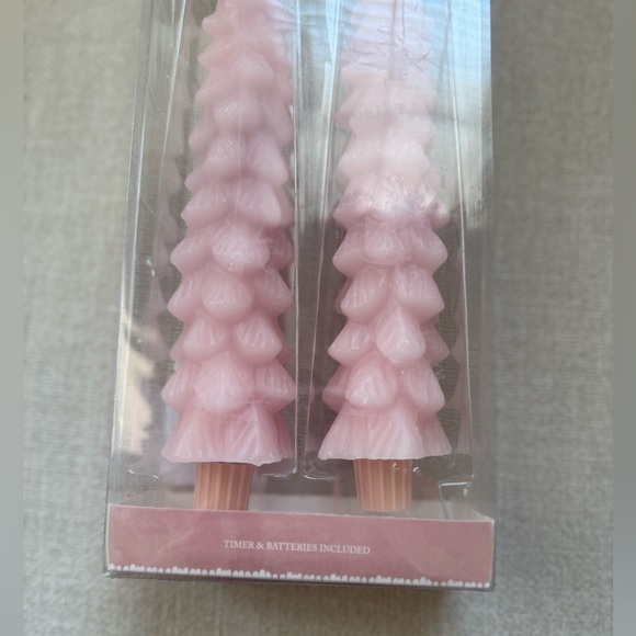 Pink Christmas Tree LED Taper Candles with Timer Set of 2 NWT - Picture 2 of 3
